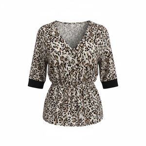 Lane Bryant Leopard-Print V-Neck Top in Brown and Black